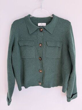Shy Velvet Green Wool Blend Cropped Shacket Sweater Jacket Size Large